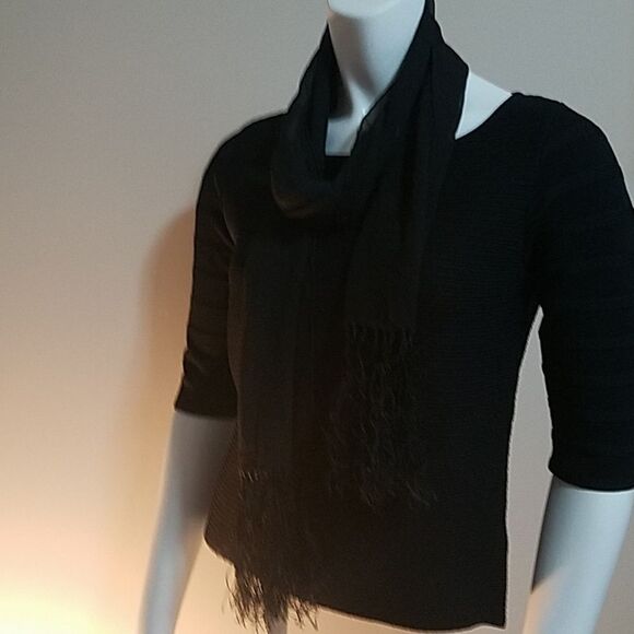 Black Sparkly Scarf with Tassels - Picture 2 of 4